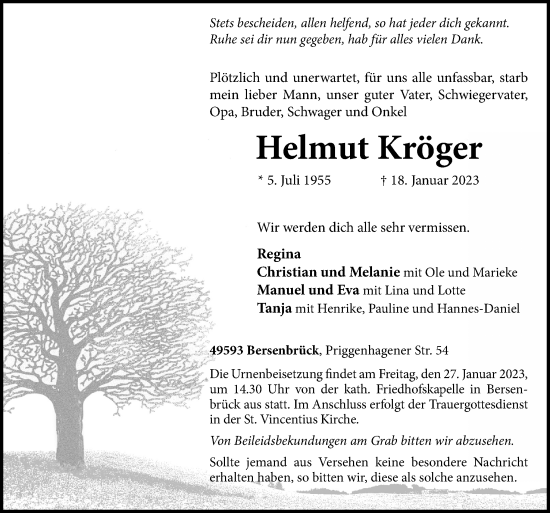 Traueranzeige von Helmut Kröger von Neue Osnabrücker Zeitung GmbH & Co. KG