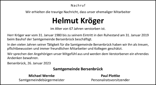 Traueranzeige von Helmut Kröger von Neue Osnabrücker Zeitung GmbH & Co. KG