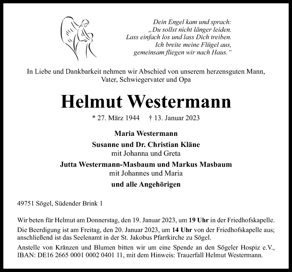  Traueranzeige für Helmut Westermann vom 17.01.2023 aus Neue Osnabrücker Zeitung GmbH & Co. KG