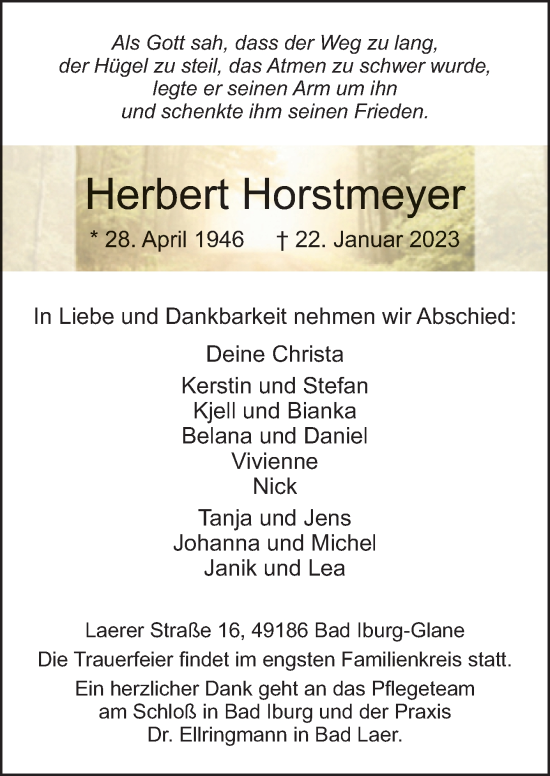 Traueranzeigen Von Herbert Horstmeyer | Noz Trauerportal