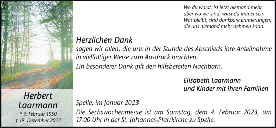 Traueranzeige von Herbert Laarmann von Neue Osnabrücker Zeitung GmbH & Co. KG