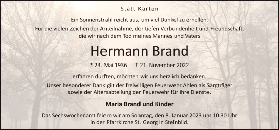 Traueranzeige von Hermann Brand von Neue Osnabrücker Zeitung GmbH & Co. KG