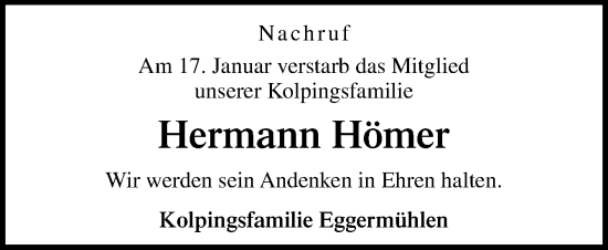 Traueranzeige von Hermann Hömer von Neue Osnabrücker Zeitung GmbH & Co. KG