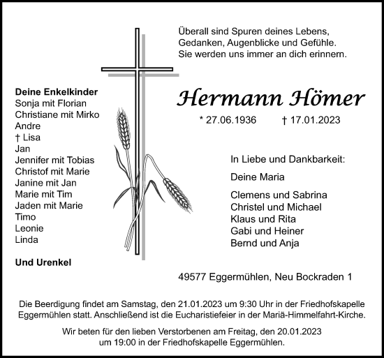 Traueranzeige von Hermann Hömer von Neue Osnabrücker Zeitung GmbH & Co. KG