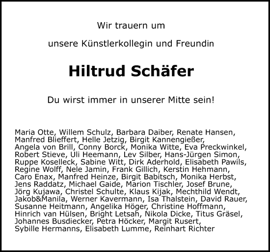 Traueranzeige von Hiltrud Schäfer von Neue Osnabrücker Zeitung GmbH & Co. KG