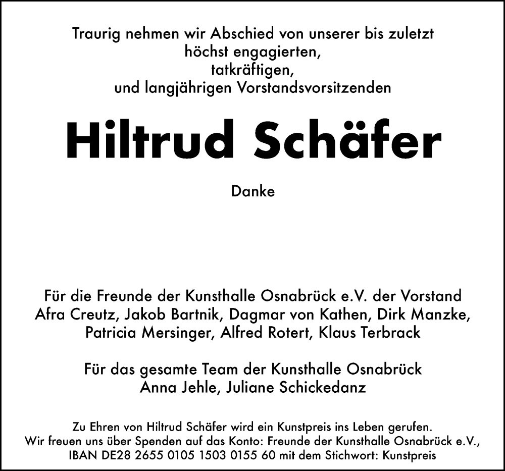  Traueranzeige für Hiltrud Schäfer vom 21.01.2023 aus Neue Osnabrücker Zeitung GmbH & Co. KG