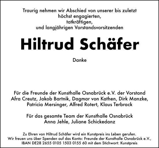 Traueranzeige von Hiltrud Schäfer von Neue Osnabrücker Zeitung GmbH & Co. KG