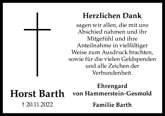 Traueranzeige von Horst Barth von Neue Osnabrücker Zeitung GmbH & Co. KG