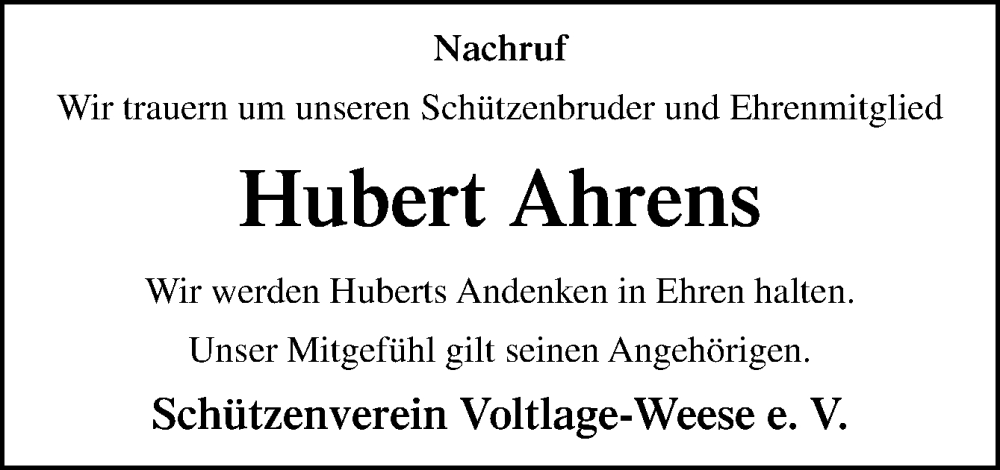  Traueranzeige für Hubert Ahrens vom 13.01.2023 aus Neue Osnabrücker Zeitung GmbH & Co. KG