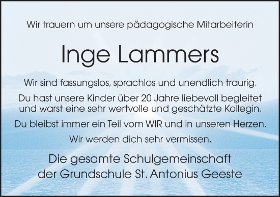 Traueranzeige von Inge Lammers von Neue Osnabrücker Zeitung GmbH & Co. KG