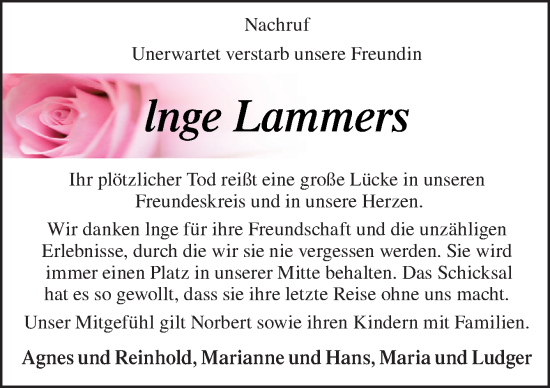 Traueranzeige von Inge Lammers von Neue Osnabrücker Zeitung GmbH & Co. KG