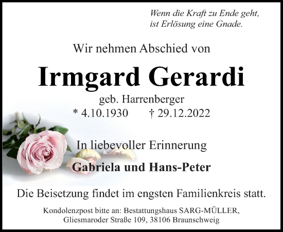 Traueranzeige von Irmgard Gerardi von Neue Osnabrücker Zeitung GmbH & Co. KG