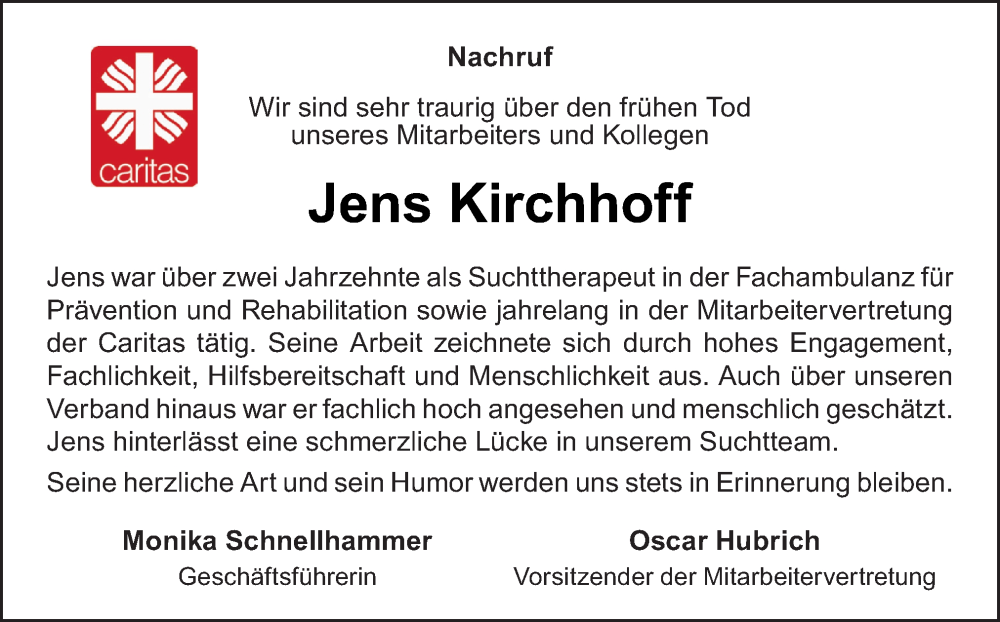  Traueranzeige für Jens Kirchhoff vom 24.01.2023 aus Neue Osnabrücker Zeitung GmbH & Co. KG