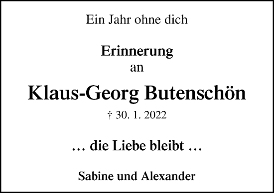Traueranzeige von Klaus-Georg Butenschön von Neue Osnabrücker Zeitung GmbH & Co. KG