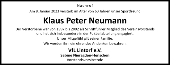 Traueranzeige von Klaus Peter Neumann von Neue Osnabrücker Zeitung GmbH & Co. KG