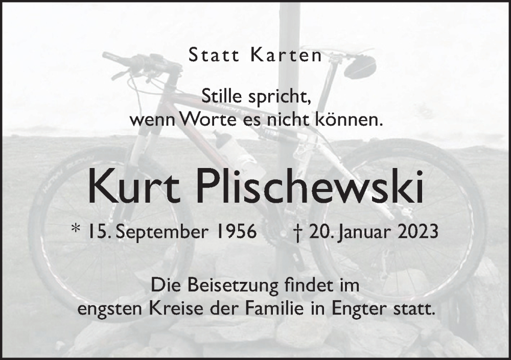  Traueranzeige für Kurt Plischewski vom 25.01.2023 aus Neue Osnabrücker Zeitung GmbH & Co. KG