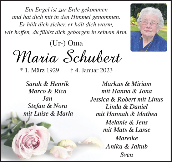 Traueranzeige von Maria Schubert von Neue Osnabrücker Zeitung GmbH & Co. KG