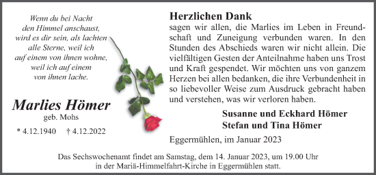 Traueranzeige von Marlies Hömer von Neue Osnabrücker Zeitung GmbH & Co. KG