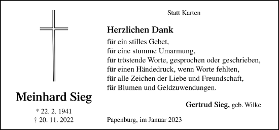 Traueranzeige von Meinhard Sieg von Neue Osnabrücker Zeitung GmbH & Co. KG