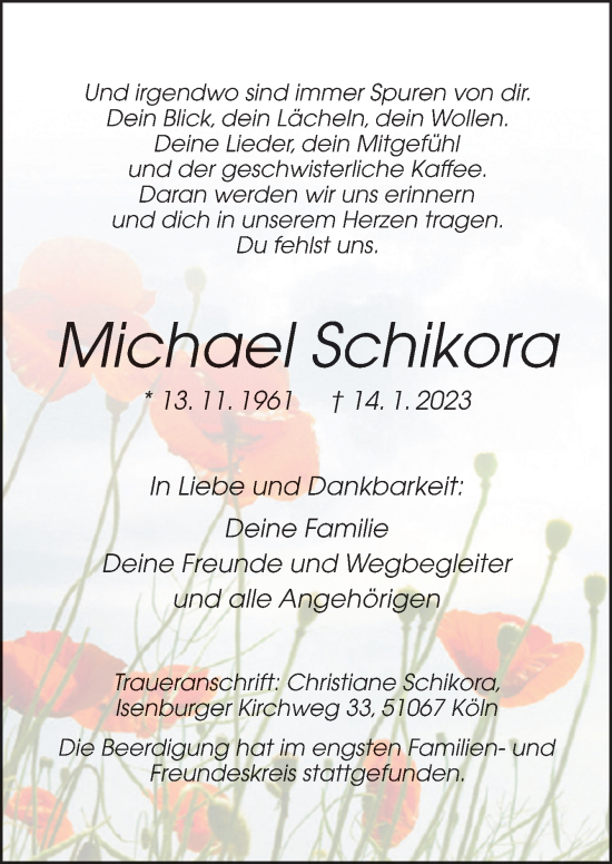 Traueranzeige von Michael Schikora von Neue Osnabrücker Zeitung GmbH & Co. KG