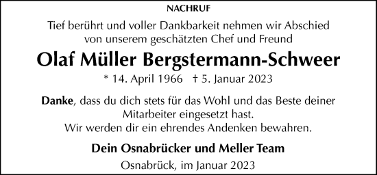 Traueranzeige von Olaf Müller Bergstermann-Schweer von Neue Osnabrücker Zeitung GmbH & Co. KG