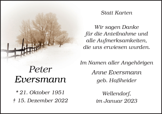 Traueranzeige von Peter Eversmann von Neue Osnabrücker Zeitung GmbH & Co. KG