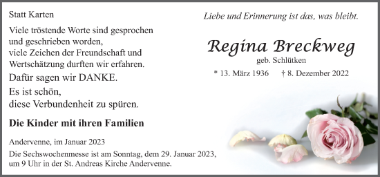 Traueranzeige von Regina Breckweg von Neue Osnabrücker Zeitung GmbH & Co. KG