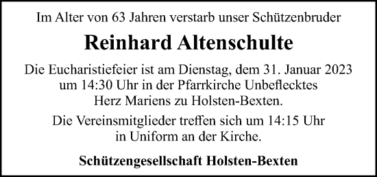 Traueranzeige von Reinhard Altenschulte von Neue Osnabrücker Zeitung GmbH & Co. KG