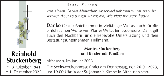 Traueranzeige von Reinhold Stuckenberg von Neue Osnabrücker Zeitung GmbH & Co. KG