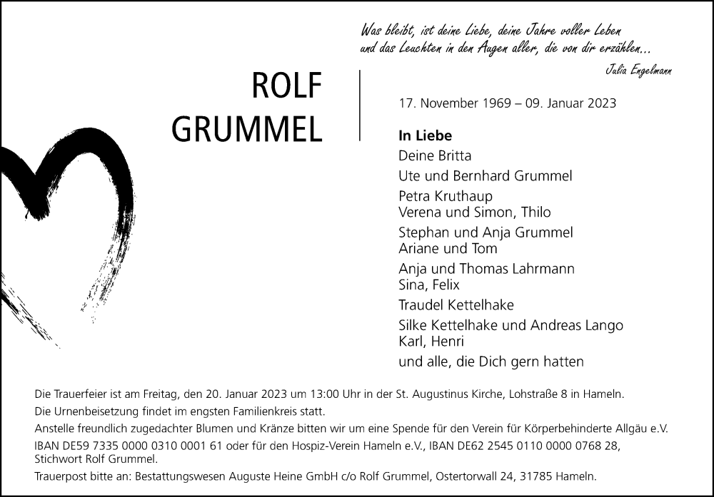  Traueranzeige für Rolf Grummel vom 14.01.2023 aus Neue Osnabrücker Zeitung GmbH & Co. KG