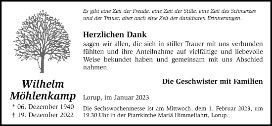 Traueranzeige von Wilhelm Möhlenkamp von Neue Osnabrücker Zeitung GmbH & Co. KG