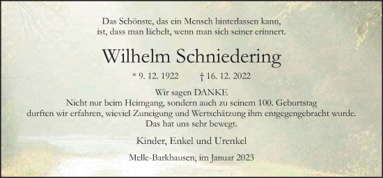 Traueranzeige von Wilhelm Schniedering von Neue Osnabrücker Zeitung GmbH & Co. KG