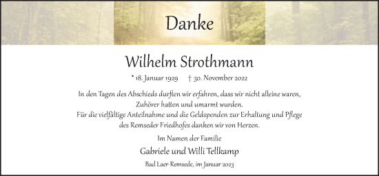Traueranzeige von Wilhelm Strothmann von Neue Osnabrücker Zeitung GmbH & Co. KG