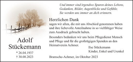 Traueranzeige von Adolf Stückemann von Neue Osnabrücker Zeitung GmbH & Co. KG
