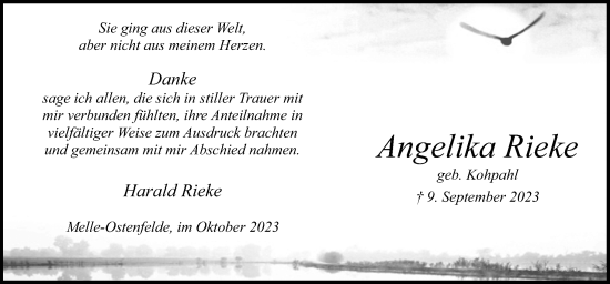 Traueranzeige von Angelika Rieke von Neue Osnabrücker Zeitung GmbH & Co. KG