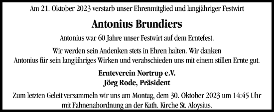 Traueranzeige von Antonius Brundiers von Neue Osnabrücker Zeitung GmbH & Co. KG