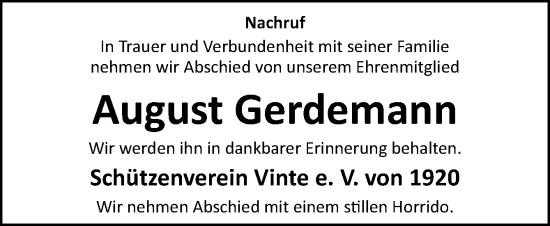 Traueranzeige von August Gerdemann von Neue Osnabrücker Zeitung GmbH & Co. KG