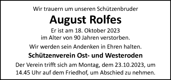 Traueranzeige von August Rolfes von Neue Osnabrücker Zeitung GmbH & Co. KG