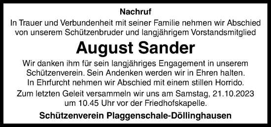 Traueranzeige von August Sander von Neue Osnabrücker Zeitung GmbH & Co. KG