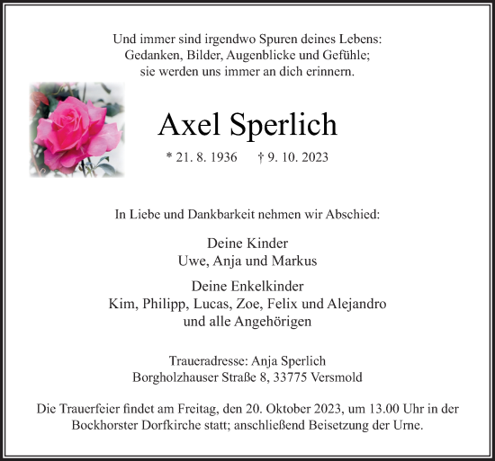 Traueranzeige von Axel Sperlich von Neue Osnabrücker Zeitung GmbH & Co. KG
