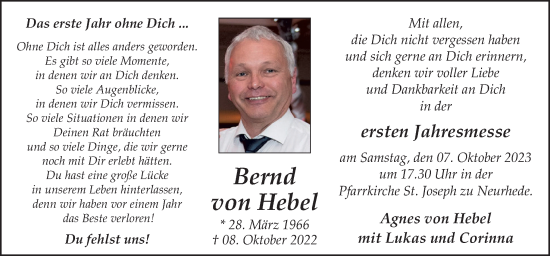 Traueranzeige von Bernd von Hebel von Neue Osnabrücker Zeitung GmbH & Co. KG