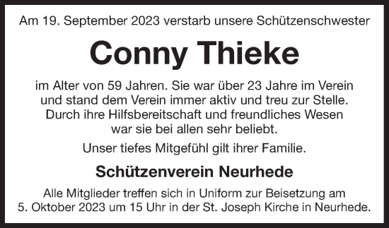 Traueranzeige von Conny Thieke von Neue Osnabrücker Zeitung GmbH & Co. KG