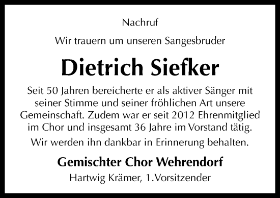 Traueranzeige von Dietrich Siefker von Neue Osnabrücker Zeitung GmbH & Co. KG