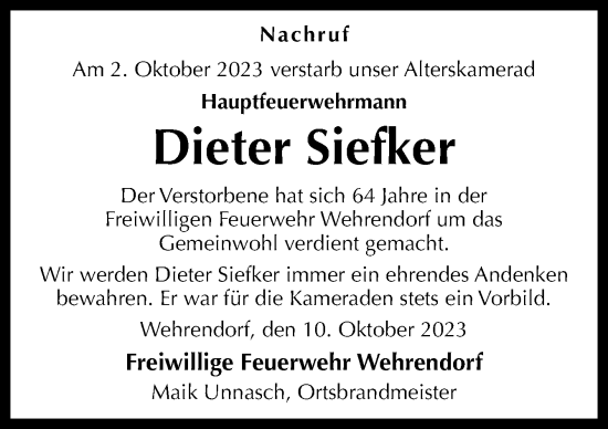 Traueranzeige von Dietrich Siefker von Neue Osnabrücker Zeitung GmbH & Co. KG