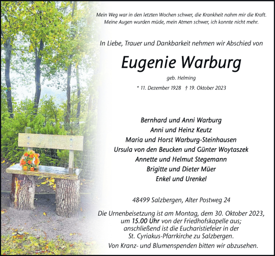 Traueranzeige von Eugenie Warburg von Neue Osnabrücker Zeitung GmbH & Co. KG