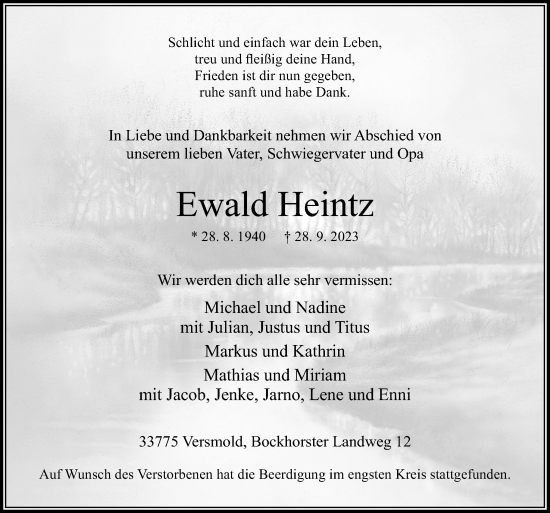 Traueranzeige von Ewald Heintz von Neue Osnabrücker Zeitung GmbH & Co. KG