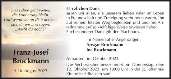 Traueranzeige von Franz-Josef Brockmann von Neue Osnabrücker Zeitung GmbH & Co. KG