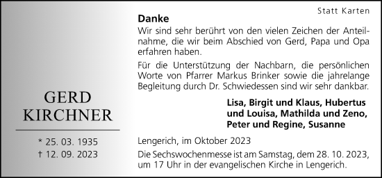 Traueranzeige von Gerd Kirchner von Neue Osnabrücker Zeitung GmbH & Co. KG