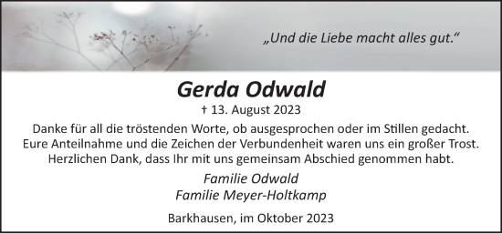 Traueranzeige von Gerda Odwald von Neue Osnabrücker Zeitung GmbH & Co. KG