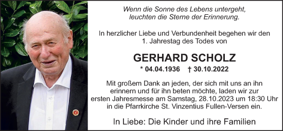 Traueranzeige von Gerhard Scholz von Neue Osnabrücker Zeitung GmbH & Co. KG